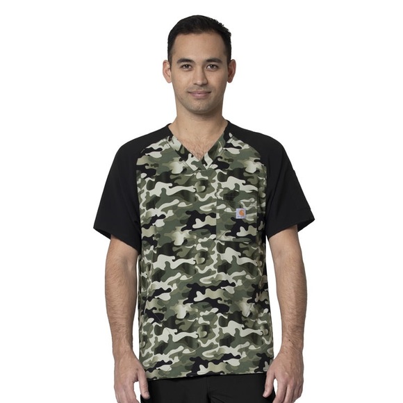 Carhartt Men's Micro Ripstop Print Block Scrub Top camo black small - Picture 1 of 6